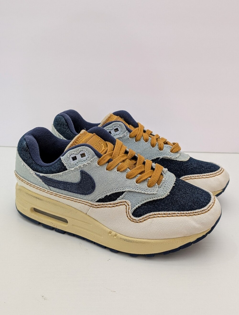 Nike Women Air Max 1 '87 Denim Aura Sneakers Size 5.5 Blue Brown Casual Comfort
